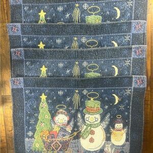 Set‎ of 4 Vintage Snowman and Angel Tapestry Placemats Christmas Holiday Decor